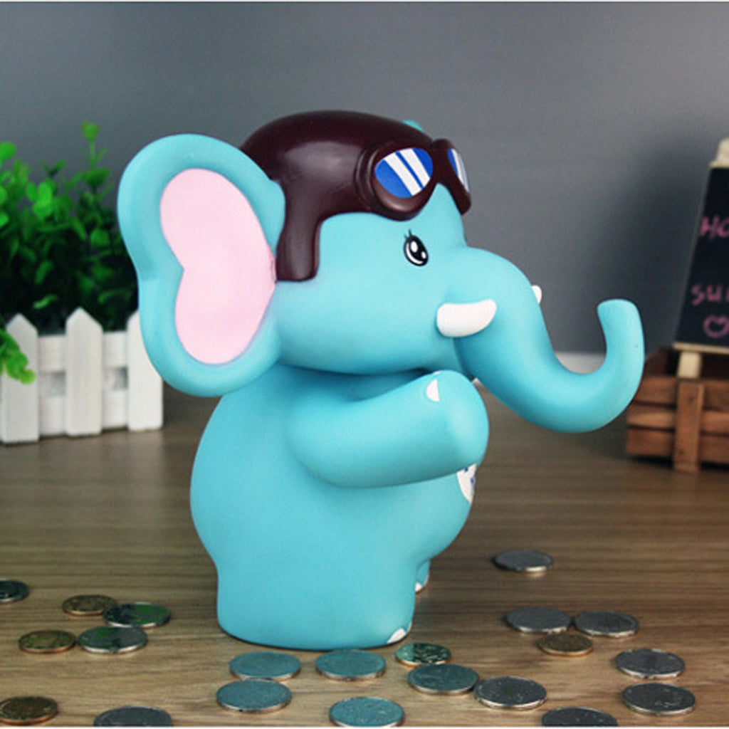 Elephant Piggy Bank Coin Money Cash Collectible Saving Box Kids Blue