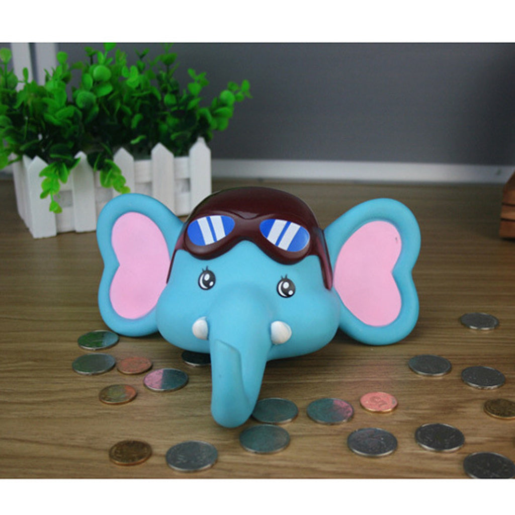 Elephant Piggy Bank Coin Money Cash Collectible Saving Box Kids Blue