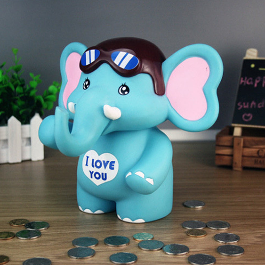 Elephant Piggy Bank Coin Money Cash Collectible Saving Box Kids Blue