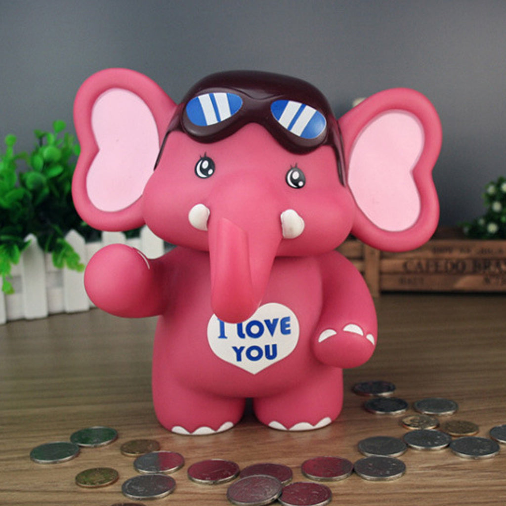 Elephant Piggy Bank Coin Money Cash Collectible Saving Box Kids Rose Red