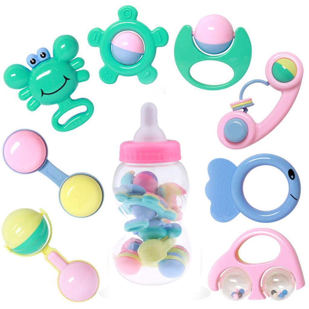 8 Pcs Baby Toys Cute Plastic Hand Jingle Shaking Bell Ring Baby Rattles Toys