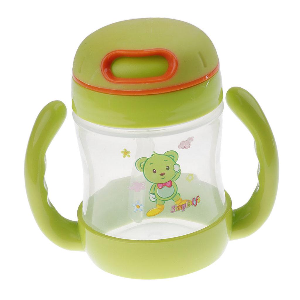Baby Non-Spill Sippy Cup Kids Handles Straw Trainer Cup Drinking Bottle Style 1-Green