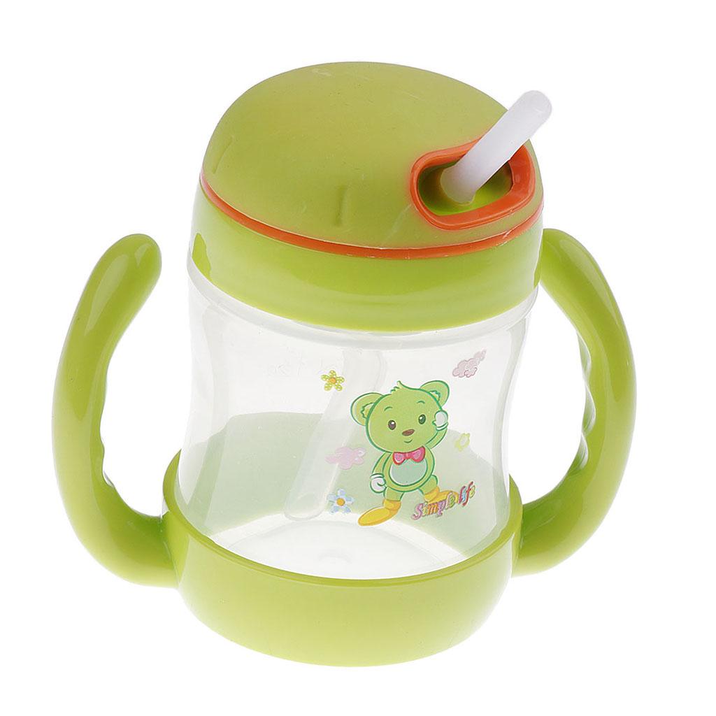 Baby Non-Spill Sippy Cup Kids Handles Straw Trainer Cup Drinking Bottle Style 1-Green