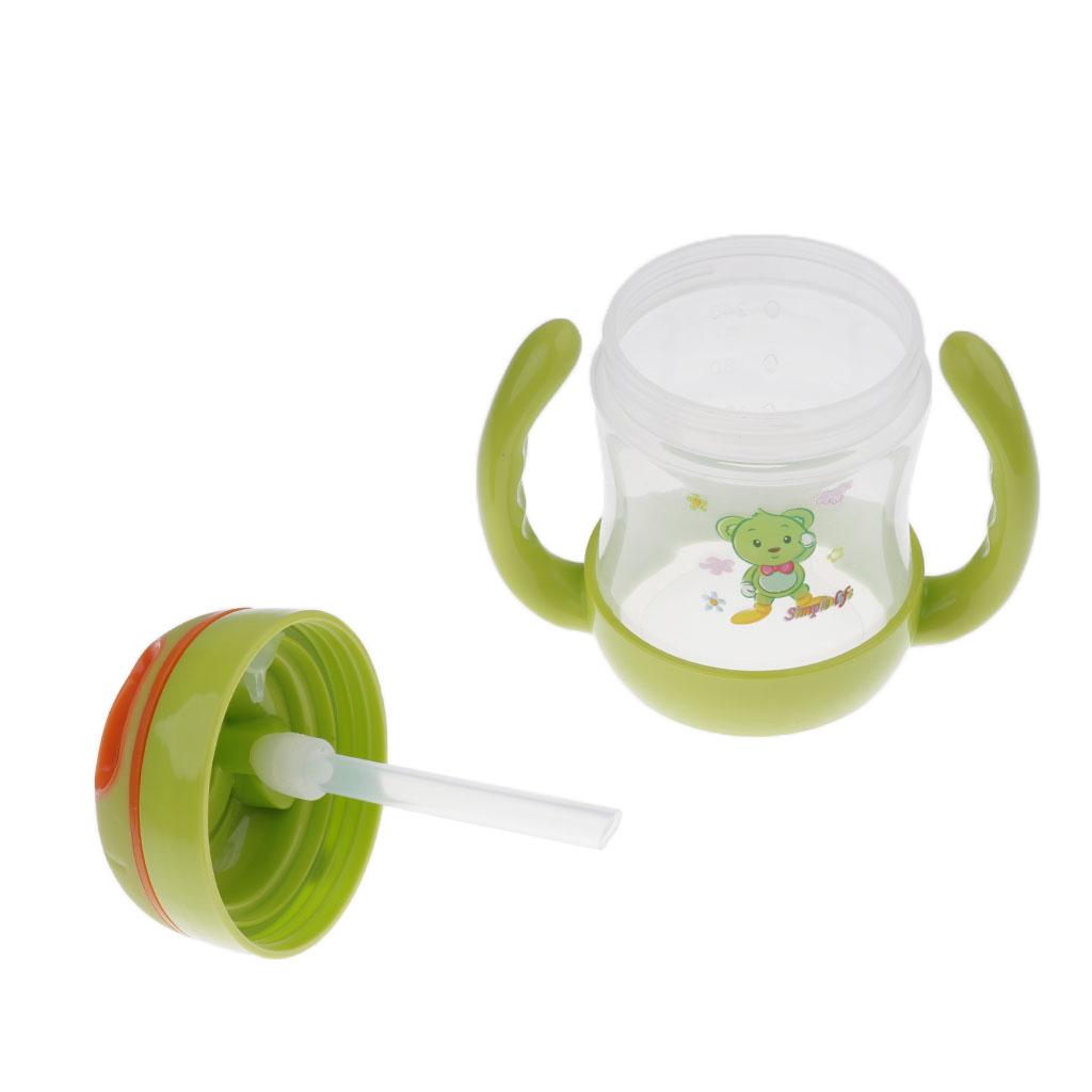 Baby Non-Spill Sippy Cup Kids Handles Straw Trainer Cup Drinking Bottle Style 1-Green