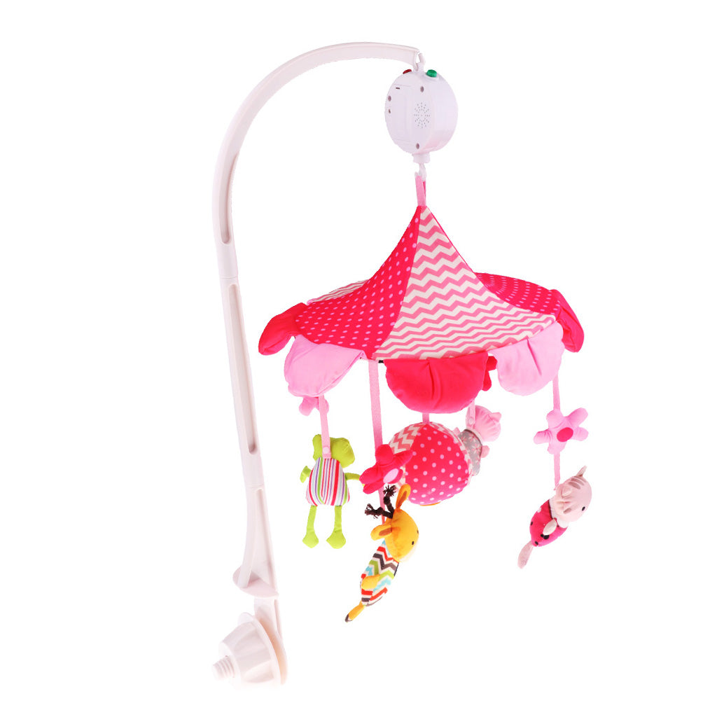 Baby Crib Mobile Bed Bell Toy Holder Arm Bracket Wind-up Music Box Pink