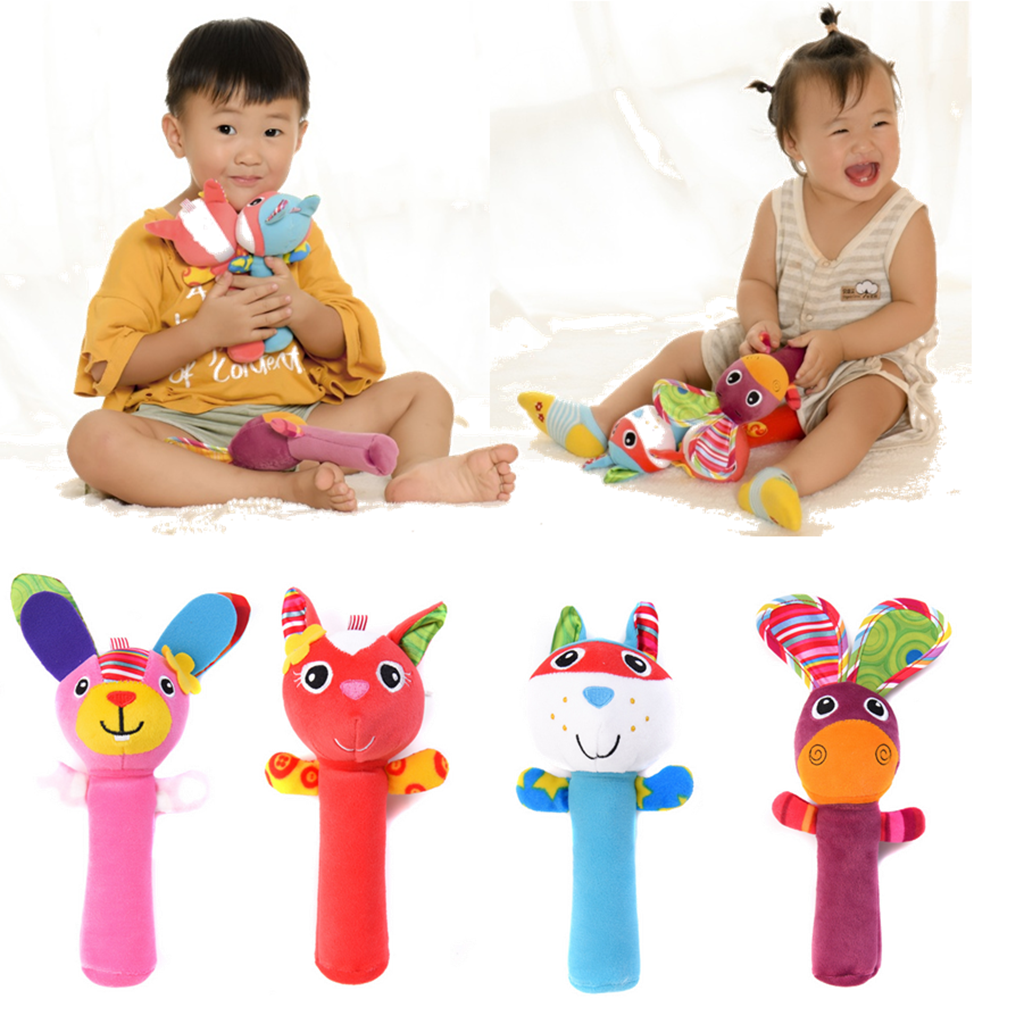 Animal Handbells plush Squeeze Rattle Cute Newborn Baby Toy Rabbit