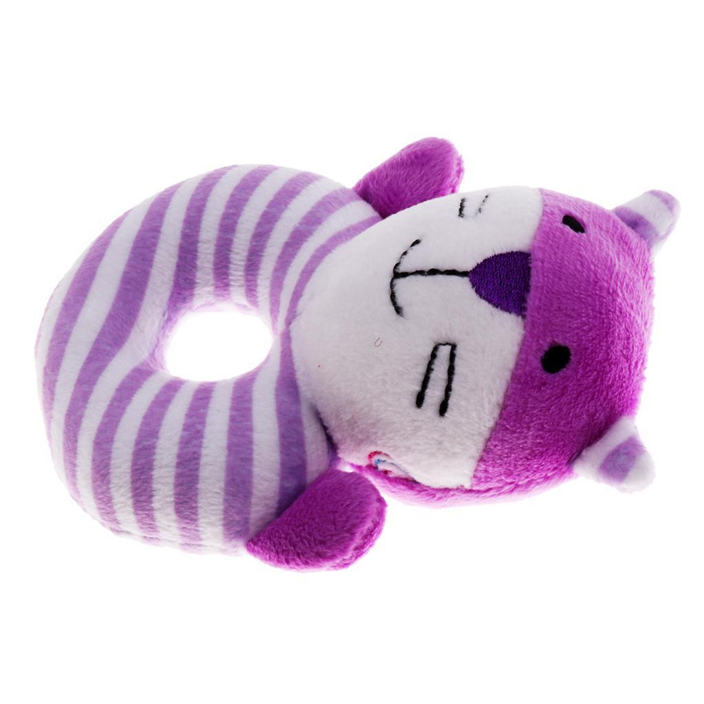 Animal Developmental Toy Bed Bells  Baby Soft Toys Rattle Purple Cat