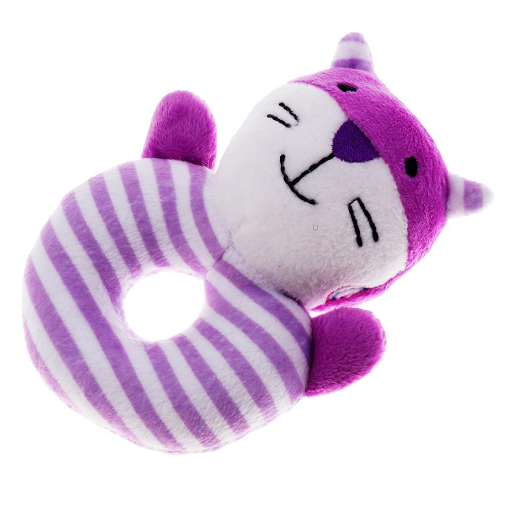 Animal Developmental Toy Bed Bells  Baby Soft Toys Rattle Purple Cat