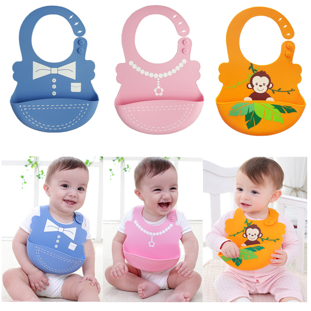 Baby Kid Washable Silicone Feeding Bib Adjustable Bib New Pink Necklace