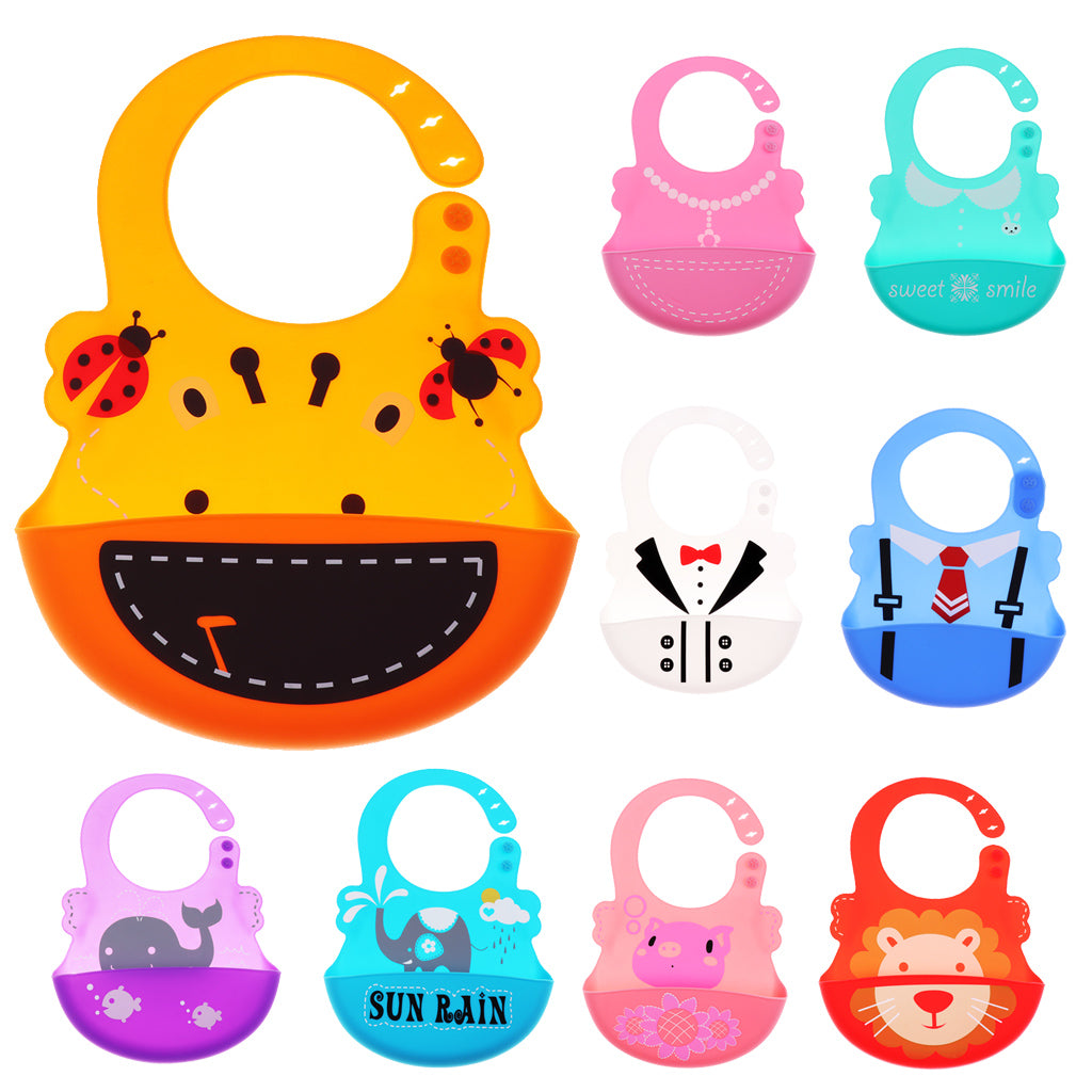 Baby Kid Washable Silicone Feeding Bib Adjustable Bib New Pink Necklace