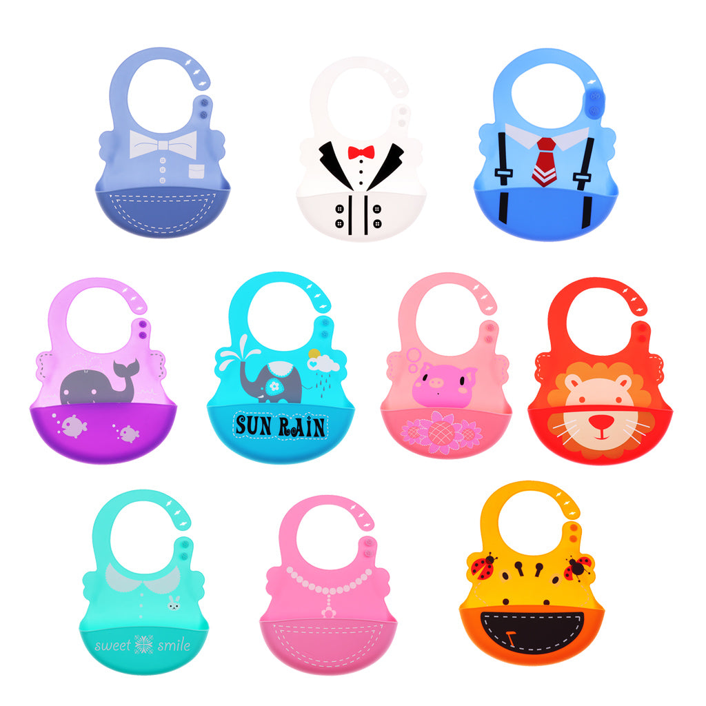 Baby Kid Washable Silicone Feeding Bib Adjustable Bib New Pink Necklace