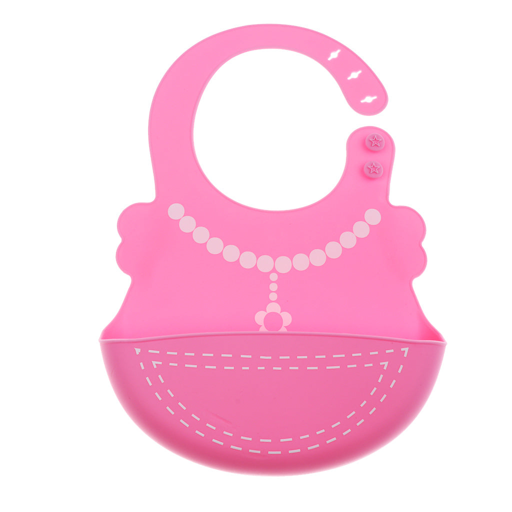Baby Kid Washable Silicone Feeding Bib Adjustable Bib New Pink Necklace