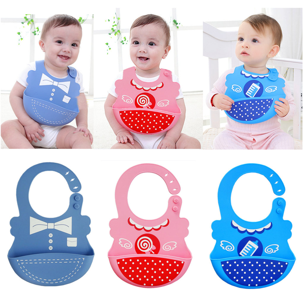 Baby Kid Washable Silicone Feeding Bib Adjustable Bib New Blue tie