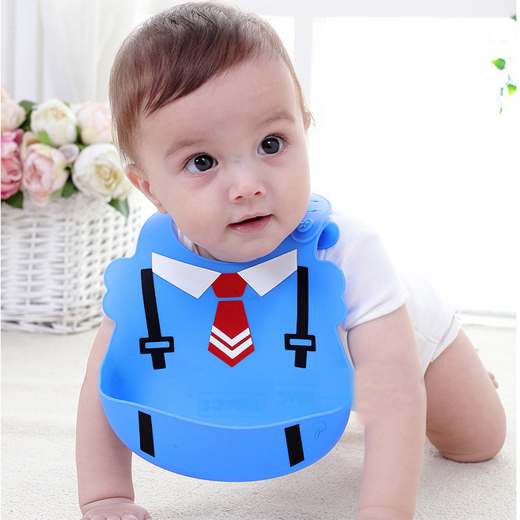 Baby Kid Washable Silicone Feeding Bib Adjustable Bib New Blue Gentleman