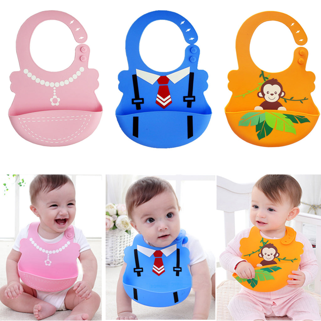 Baby Kid Washable Silicone Feeding Bib Adjustable Bib New Blue Gentleman