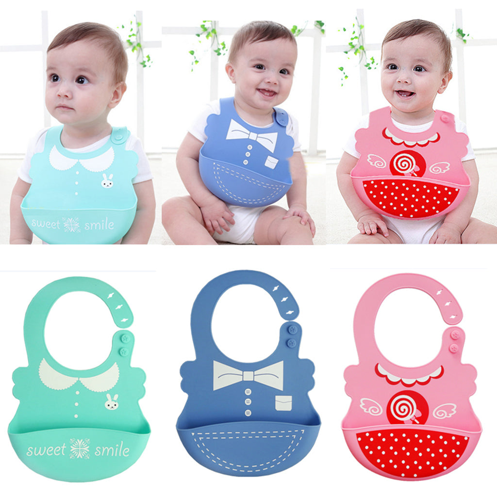 Baby Kid Washable Silicone Feeding Bib Adjustable Bib New Blue Rabbit