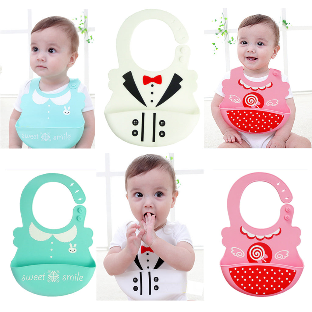 Baby Kid Washable Silicone Feeding Bib Adjustable Bib New White