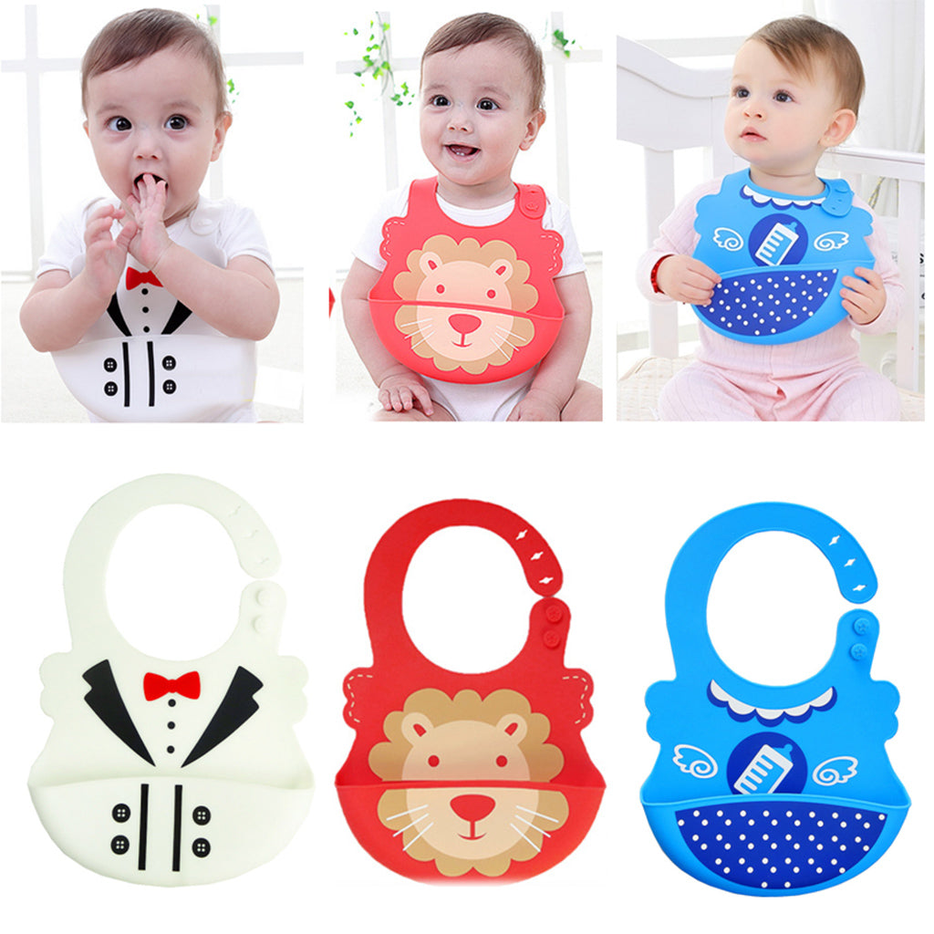 Baby Kid Washable Silicone Feeding Bib Adjustable Bib New Red Lion