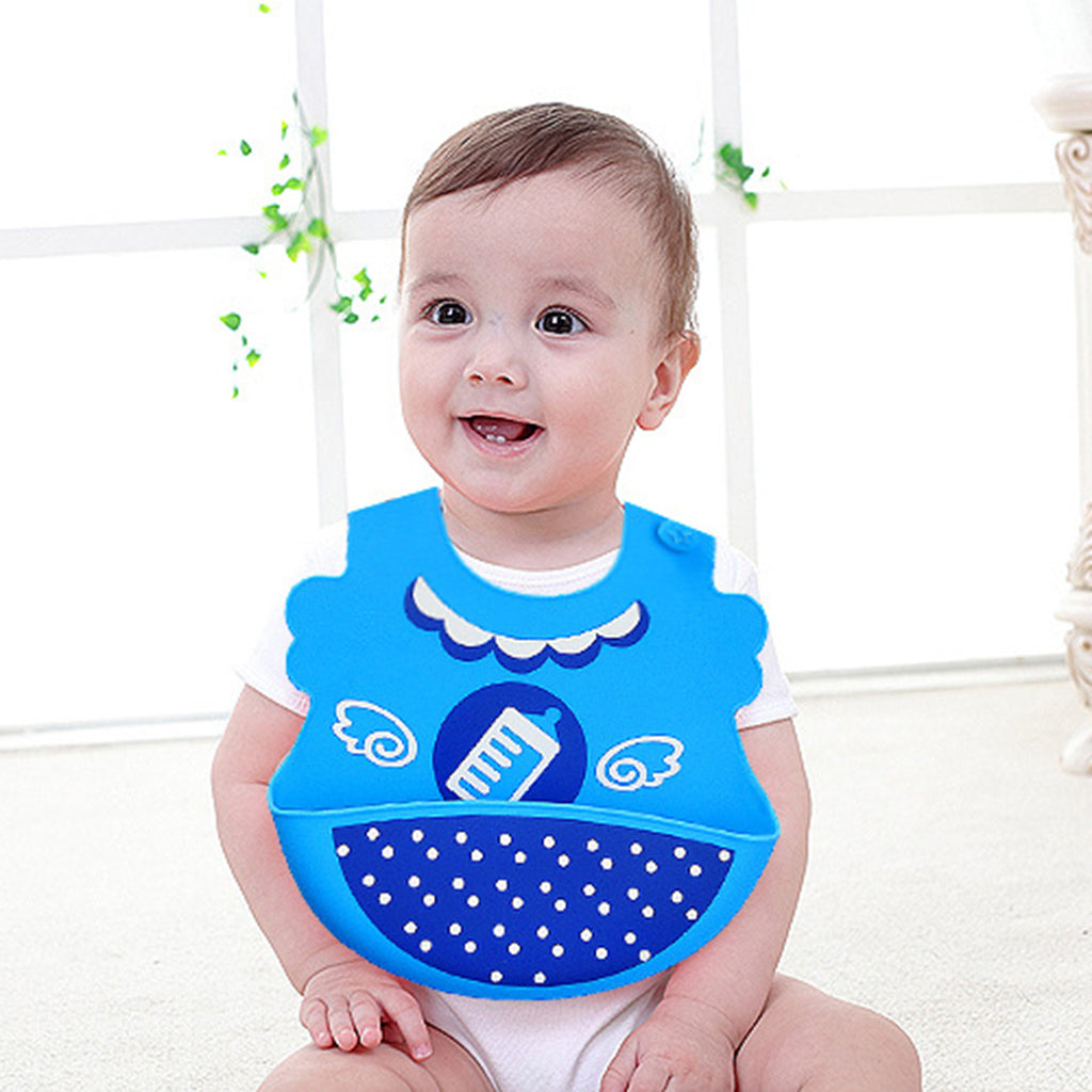 Infant Baby Washable Silicone Feeding Bib Cute Cartoon Bib M Blue Feeder