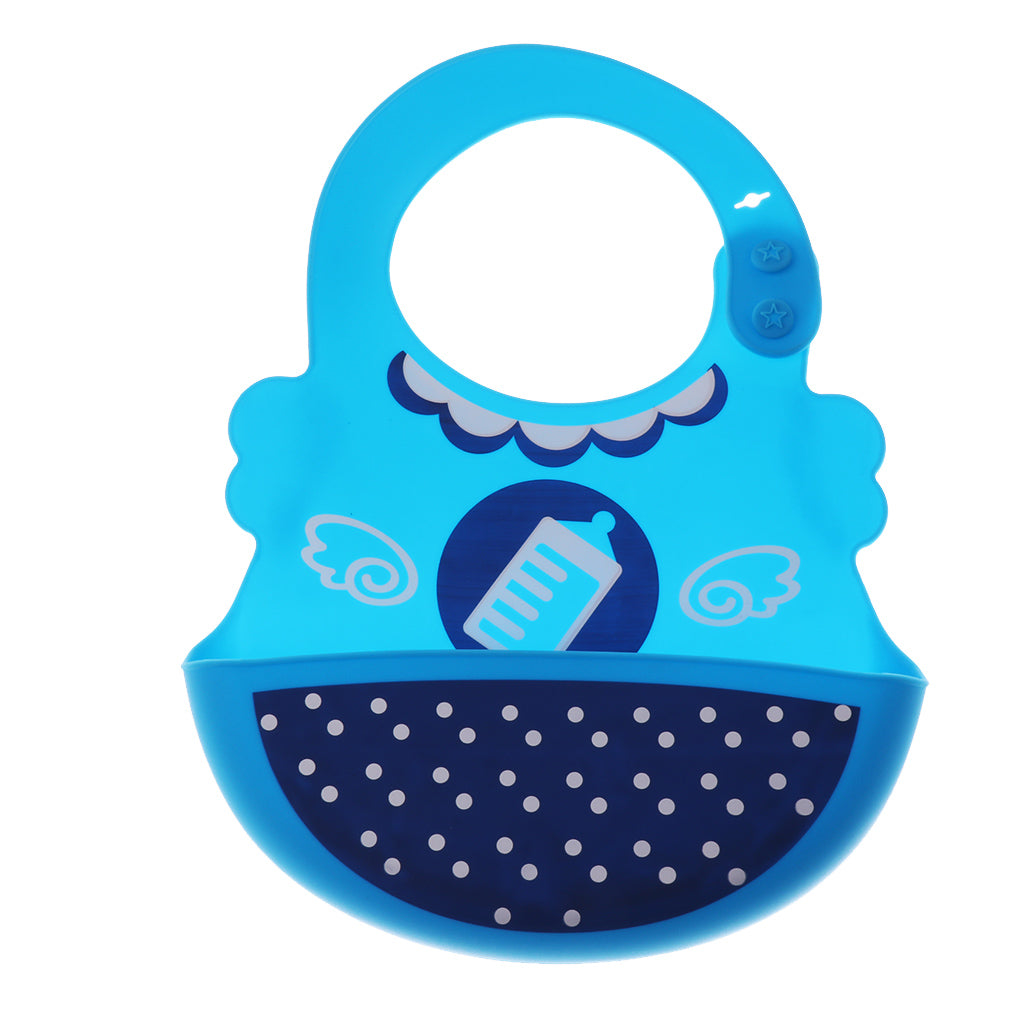 Infant Baby Washable Silicone Feeding Bib Cute Cartoon Bib M Blue Feeder