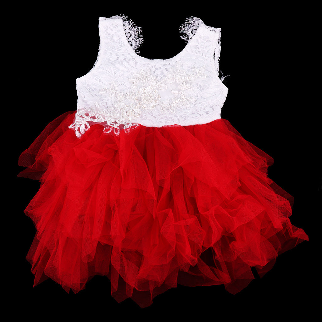 Baby Girls Lace Princess Wedding Pageant Party Birthday Dress 4T Red