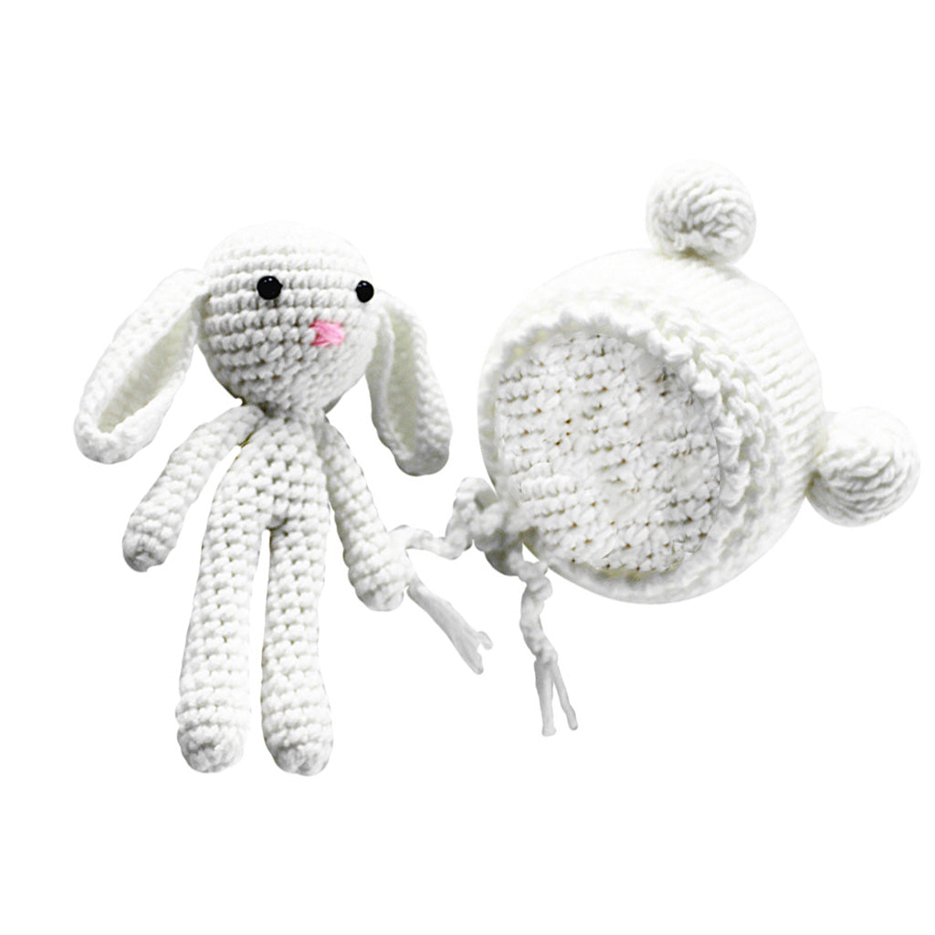 Infant Baby Boy Girl Crochet Knit Hat Beanie Bunny Toy Costume Outfit Photo Prop