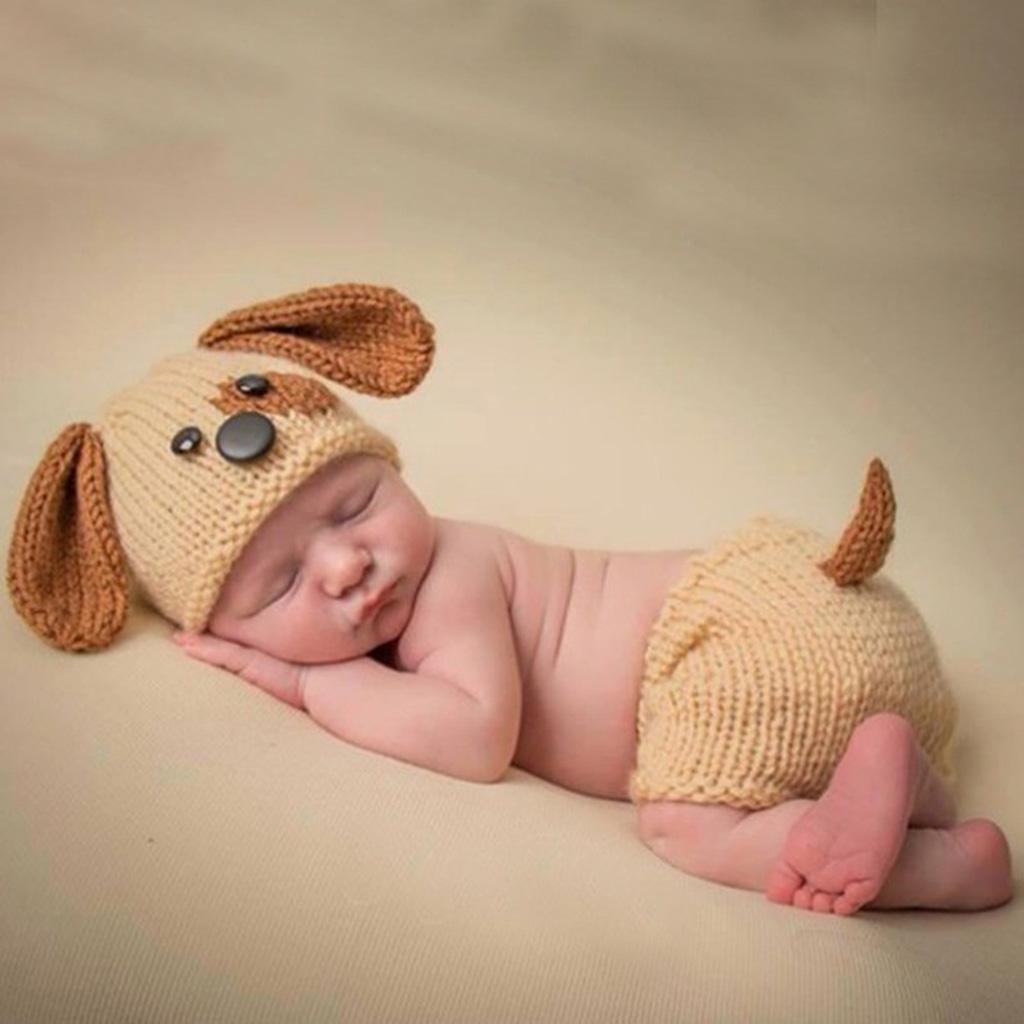 0-3Months Baby Boy Girl Crochet Cute Puppy Hat Outfits Photo Photography Prop