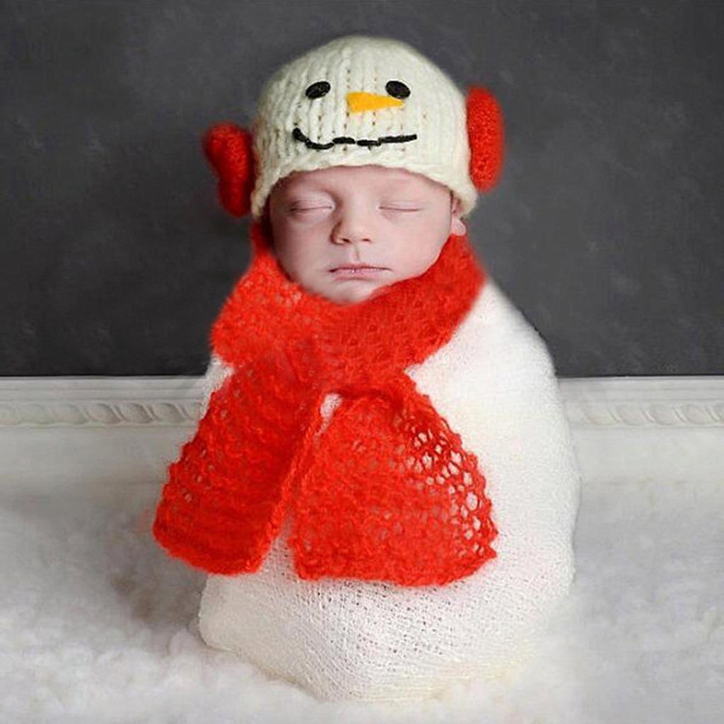 Handmade knitted mohair baby photo costume snowman Red