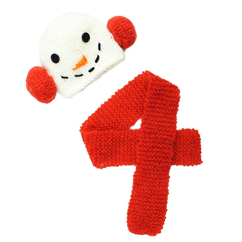 Handmade knitted mohair baby photo costume snowman Red