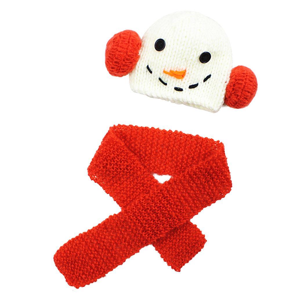 Handmade knitted mohair baby photo costume snowman Red