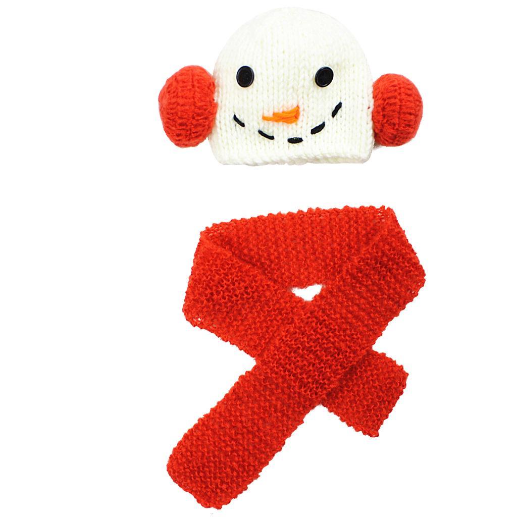 Handmade knitted mohair baby photo costume snowman Red