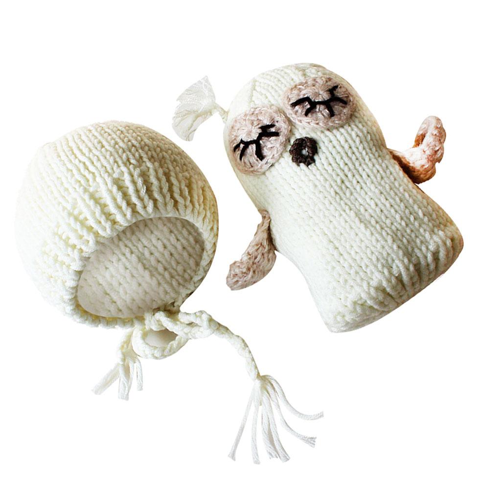 Baby Boy Girl Toddler Owl Knit Crochet Hat Beanie Caps Photo Prop Beige