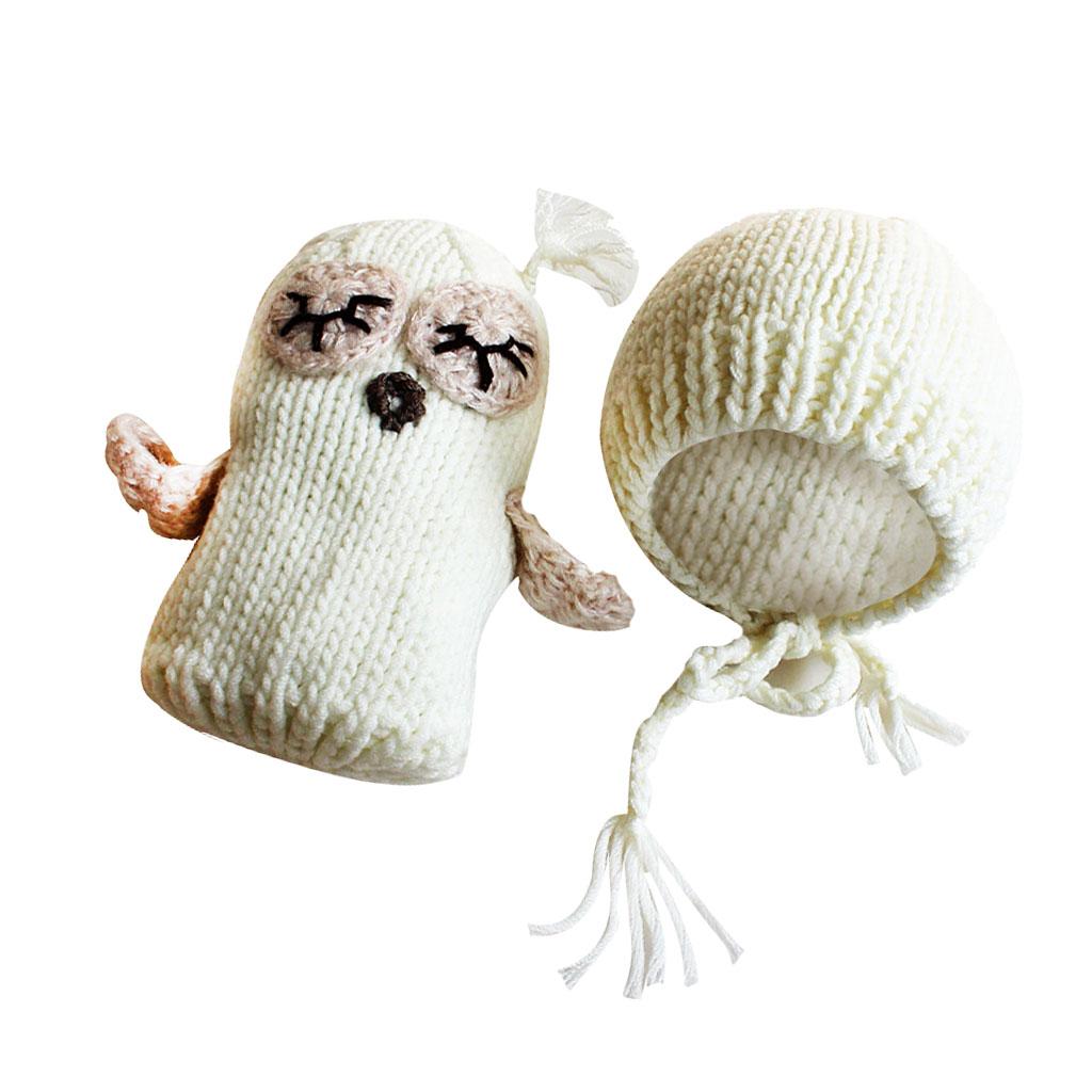 Baby Boy Girl Toddler Owl Knit Crochet Hat Beanie Caps Photo Prop Beige