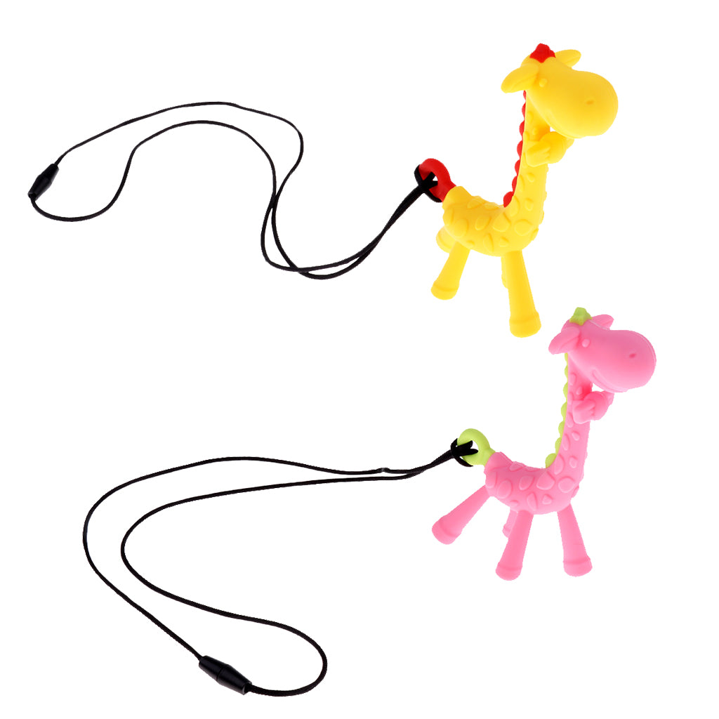 Baby BPA Free Silicone Giraffe Teething Necklace Nursing Teether Yellow