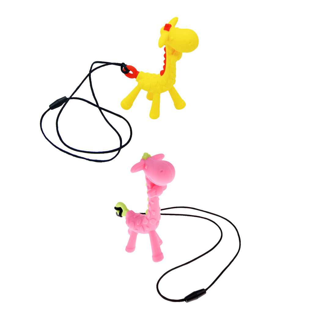 Baby BPA Free Silicone Giraffe Teething Necklace Nursing Teether Yellow