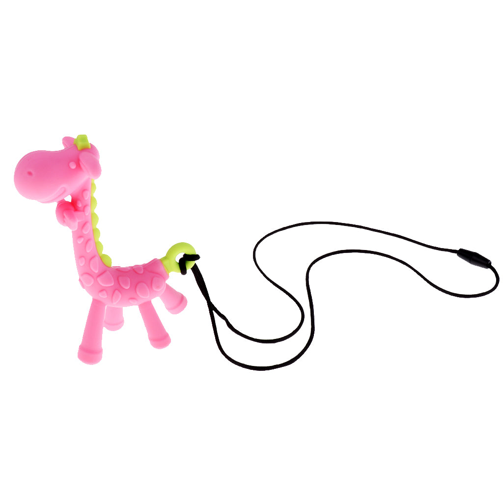 Baby BPA Free Silicone Giraffe Teething Necklace Nursing Teether Pink