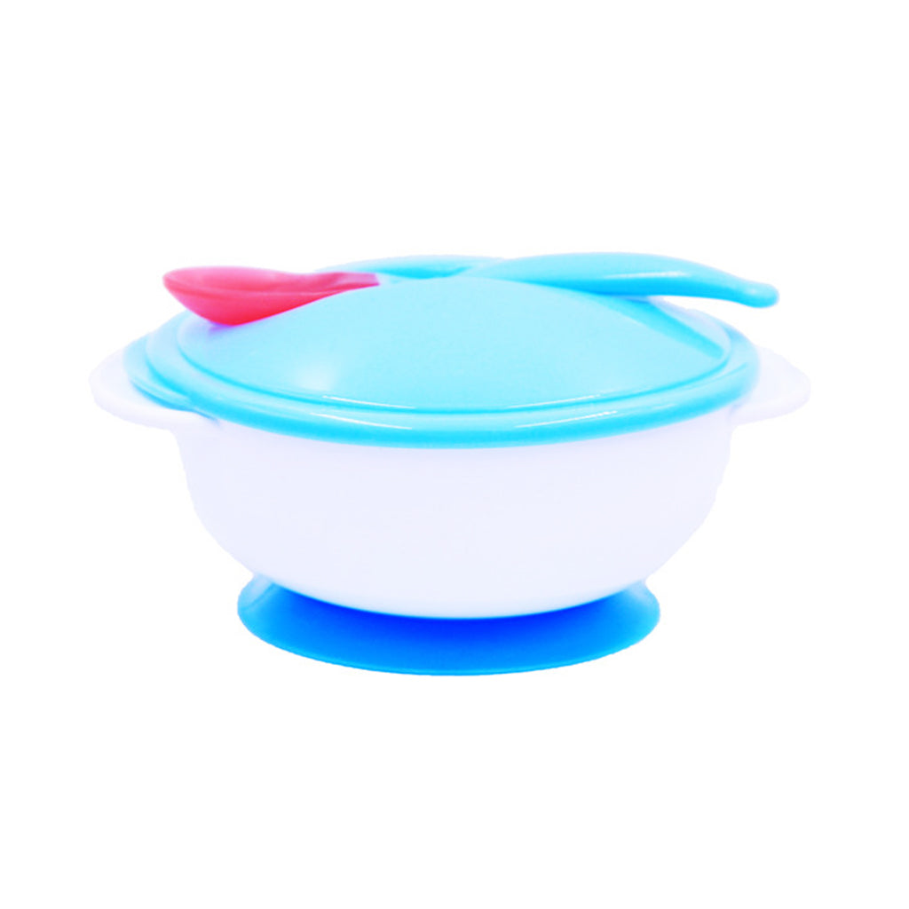 Baby Suction Bowl Temperature Colour Changing Spoon Feeding Tableware Blue