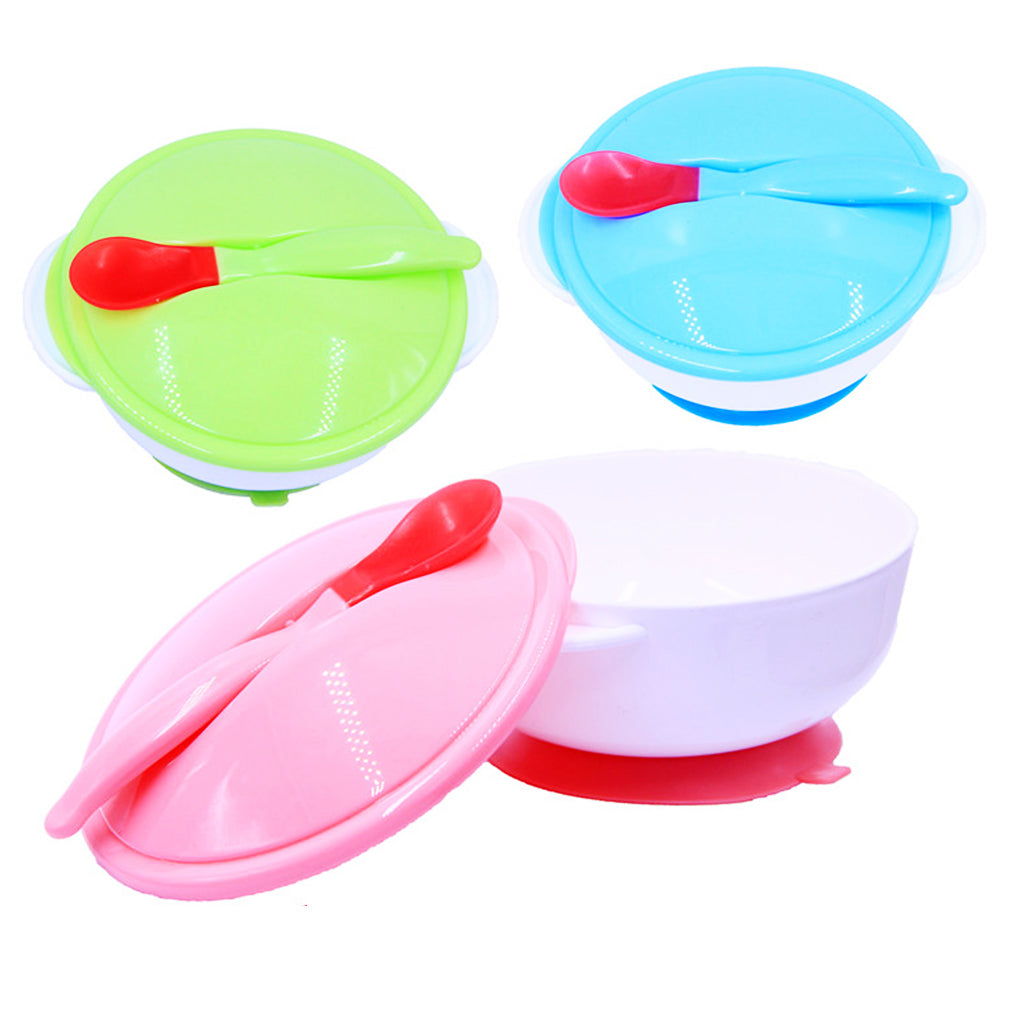 Baby Suction Bowl Temperature Colour Changing Spoon Feeding Tableware Blue