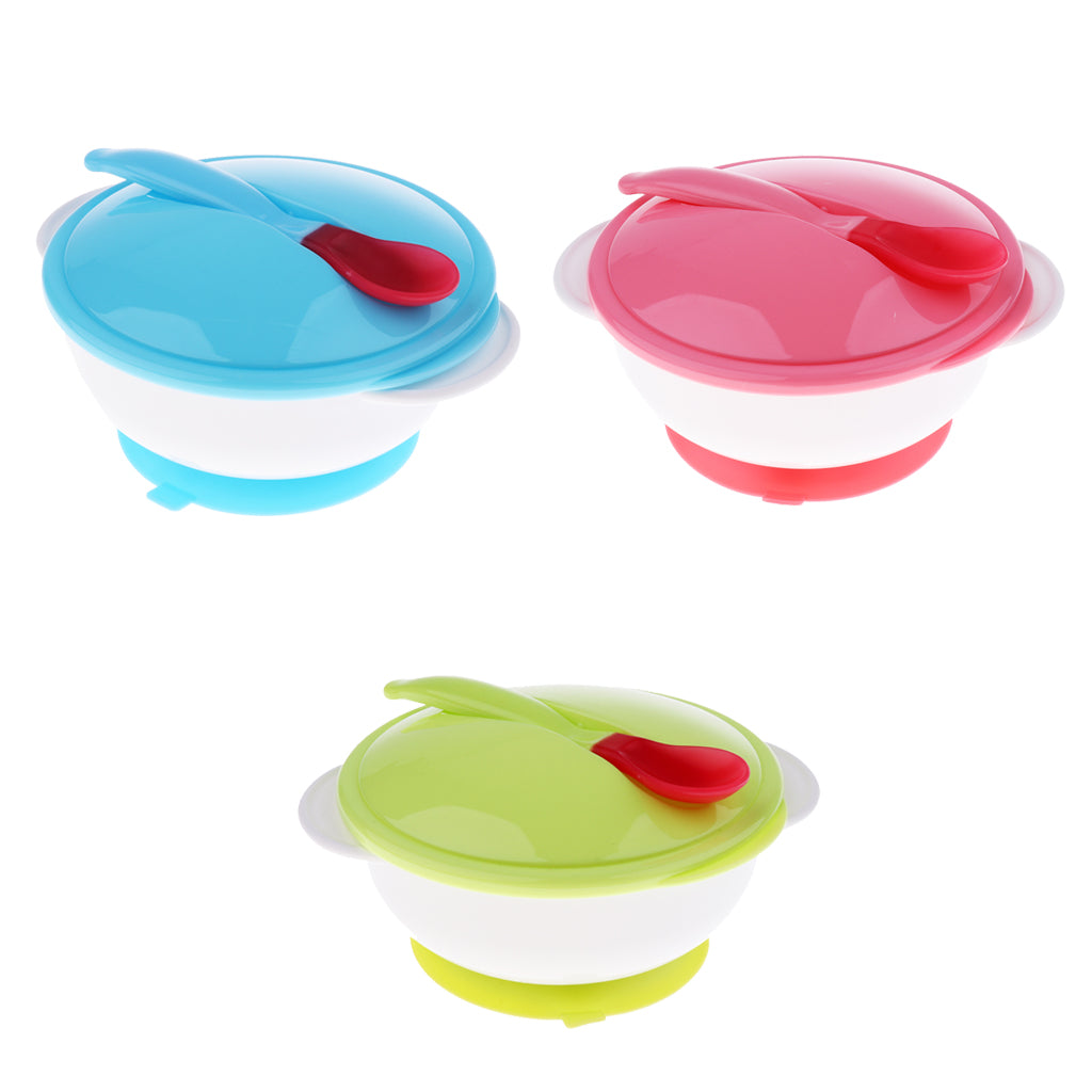 Baby Suction Bowl Temperature Colour Changing Spoon Feeding Tableware Blue