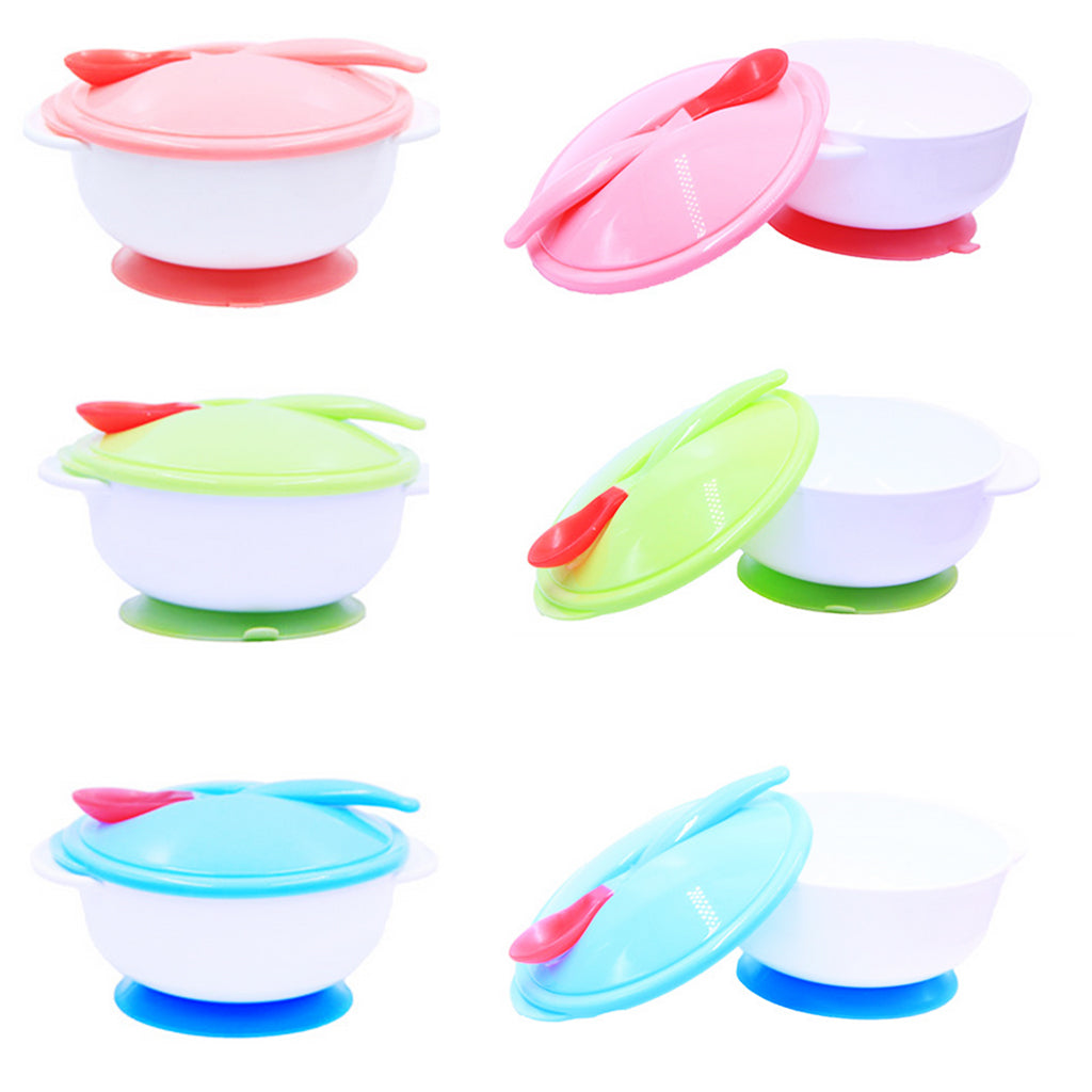 Baby Suction Bowl Temperature Colour Changing Spoon Feeding Tableware Blue