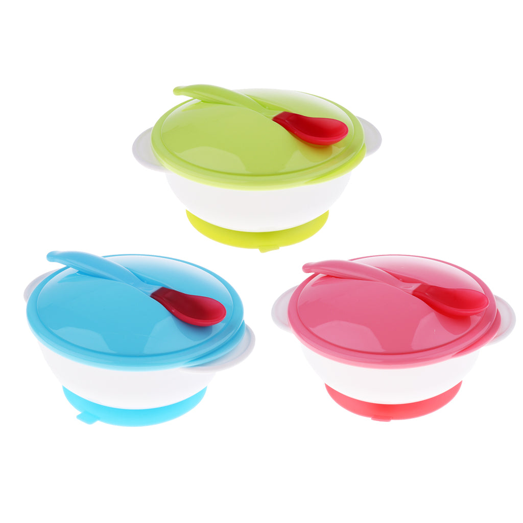 Baby Suction Bowl Temperature Colour Changing Spoon Feeding Tableware Blue