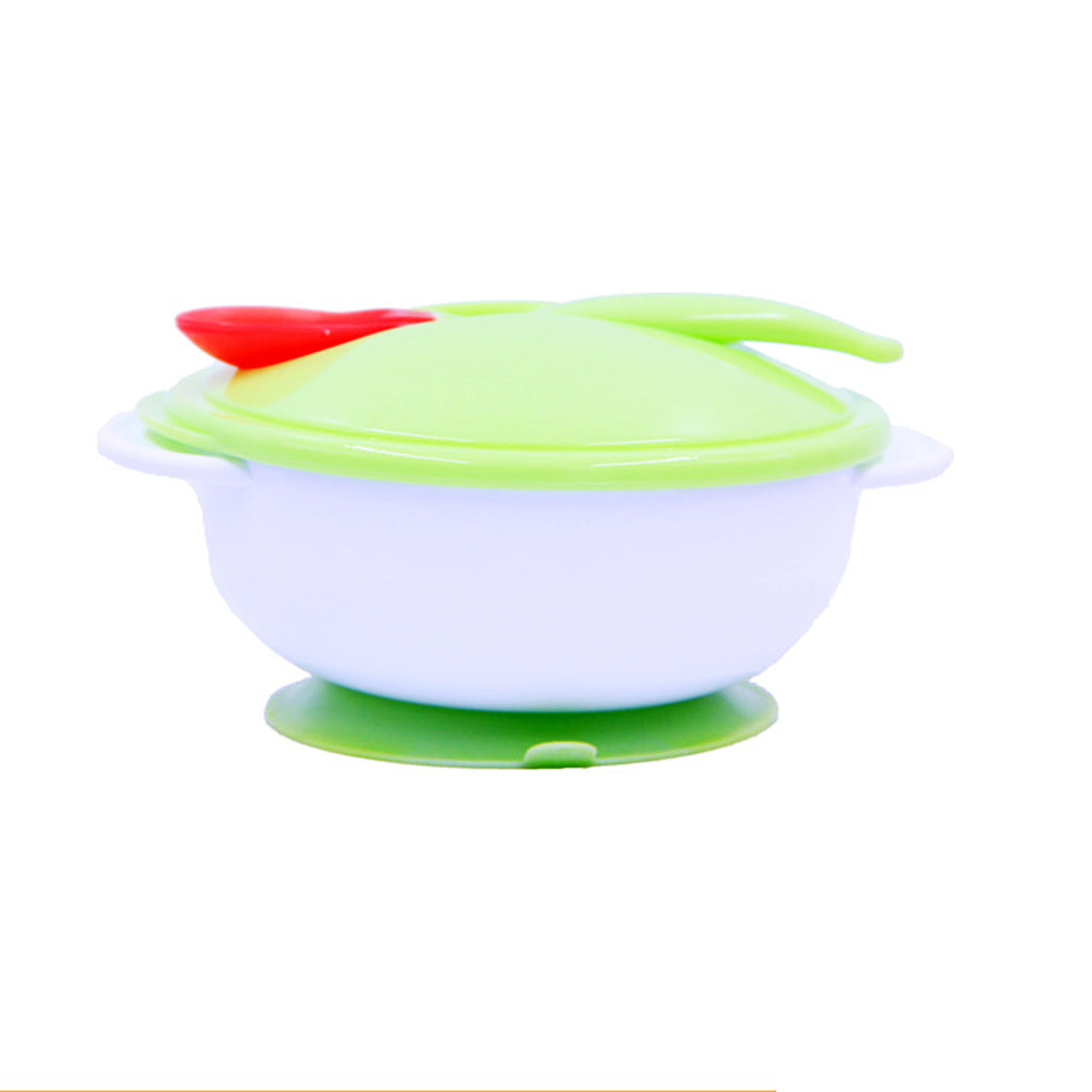 Baby Suction Bowl Temperature Colour Changing Spoon Feeding Tableware Green