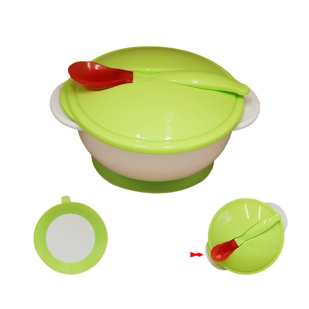 Baby Suction Bowl Temperature Colour Changing Spoon Feeding Tableware Green