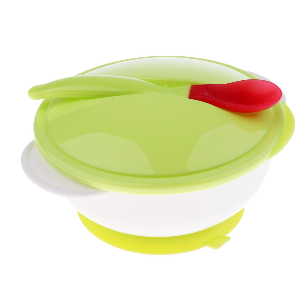 Baby Suction Bowl Temperature Colour Changing Spoon Feeding Tableware Green