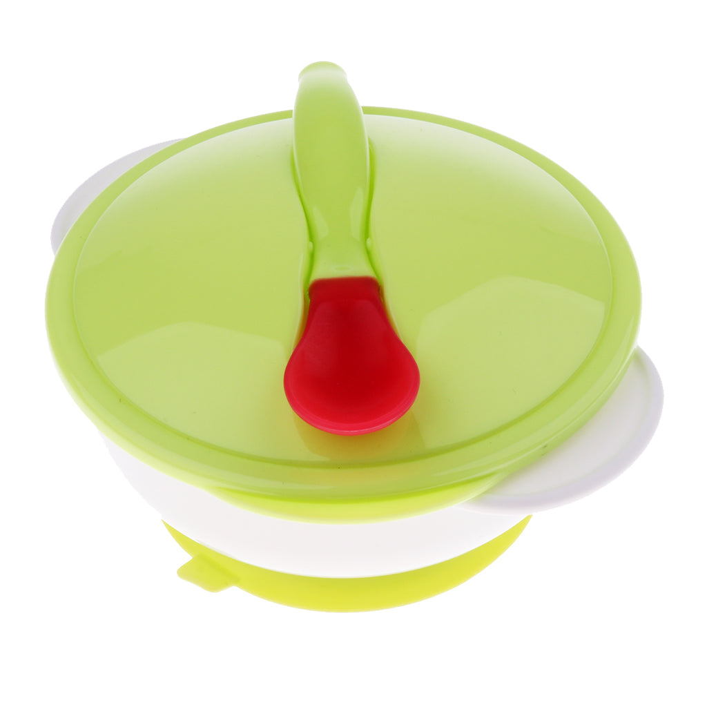 Baby Suction Bowl Temperature Colour Changing Spoon Feeding Tableware Green