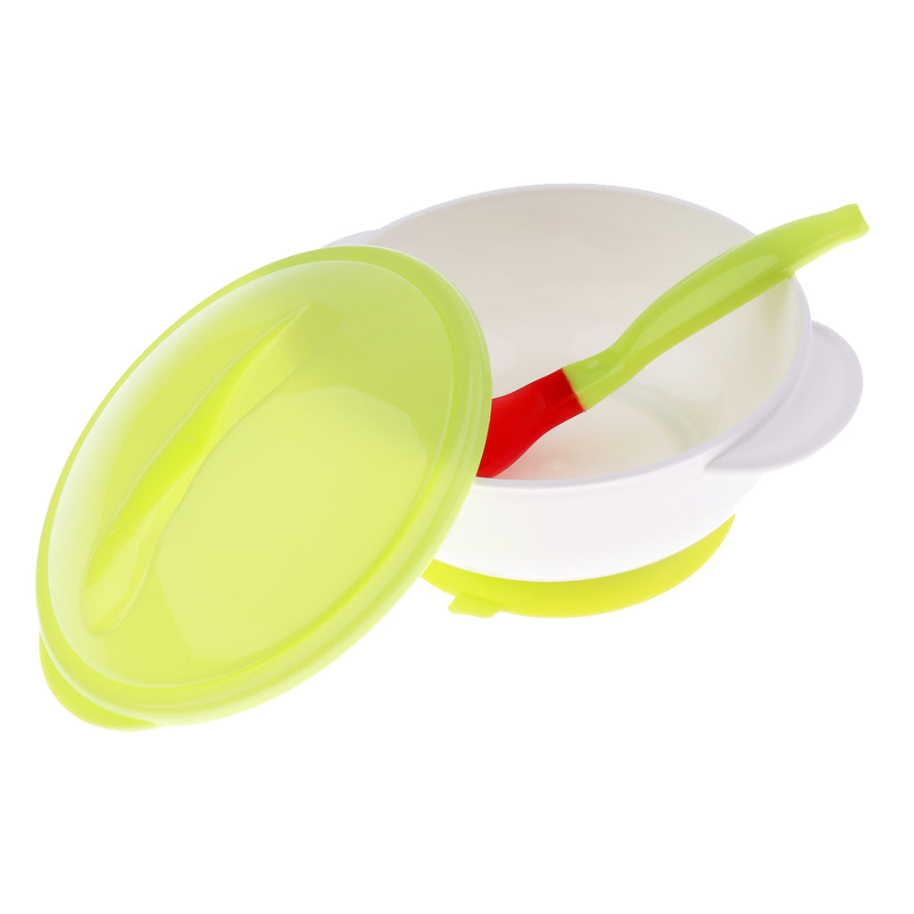 Baby Suction Bowl Temperature Colour Changing Spoon Feeding Tableware Green