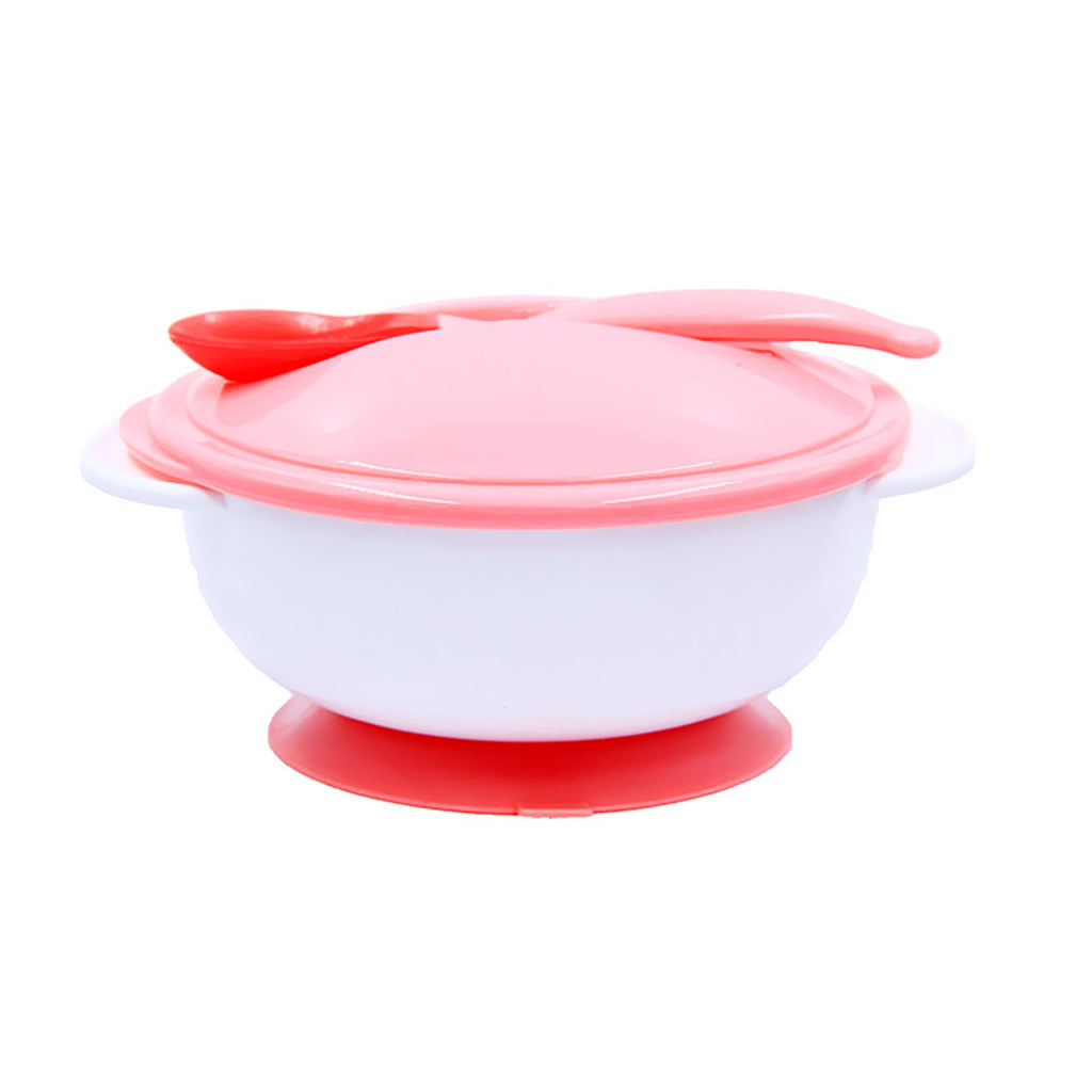 Baby Suction Bowl Temperature Colour Changing Spoon Feeding Tableware Pink