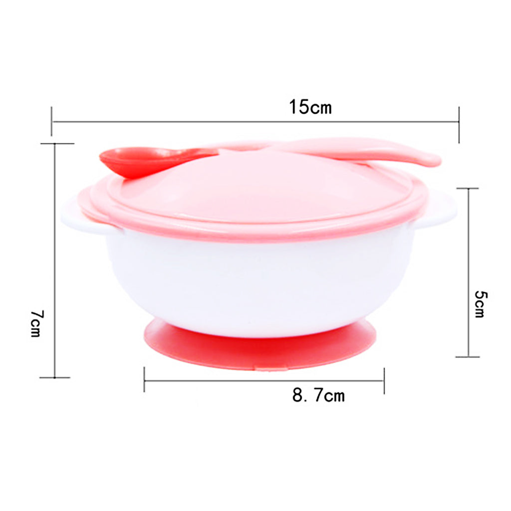 Baby Suction Bowl Temperature Colour Changing Spoon Feeding Tableware Pink