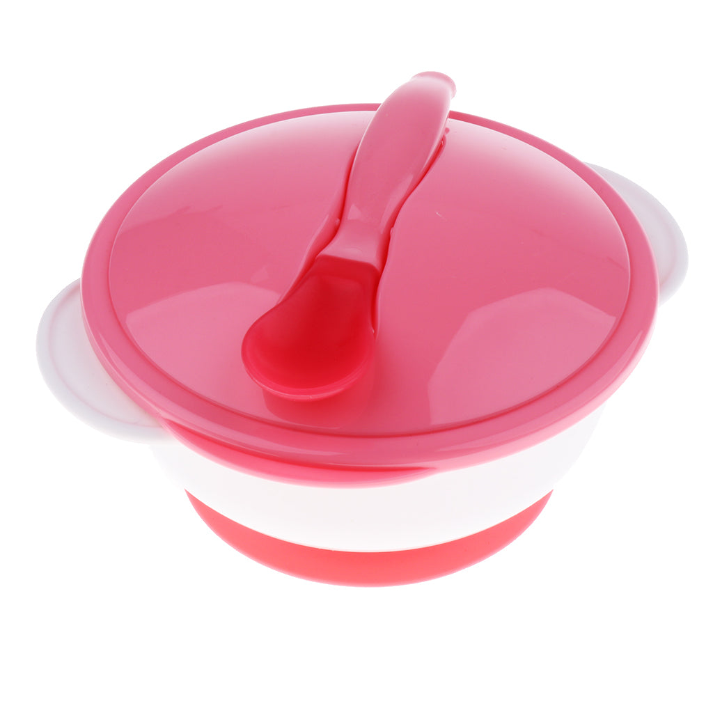 Baby Suction Bowl Temperature Colour Changing Spoon Feeding Tableware Pink