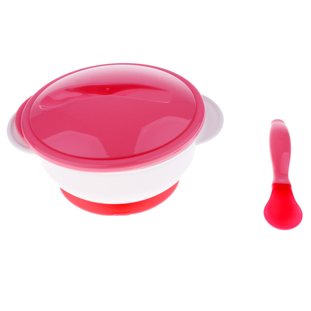 Baby Suction Bowl Temperature Colour Changing Spoon Feeding Tableware Pink